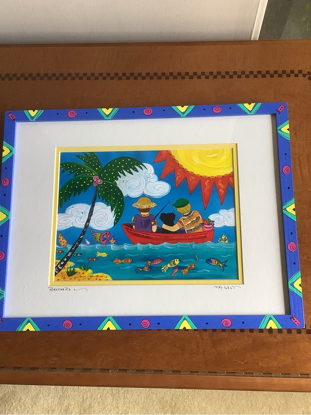 Key West Tropical Boat Print “Brotherz” in Hand Painted Frame b Sonia Robinson